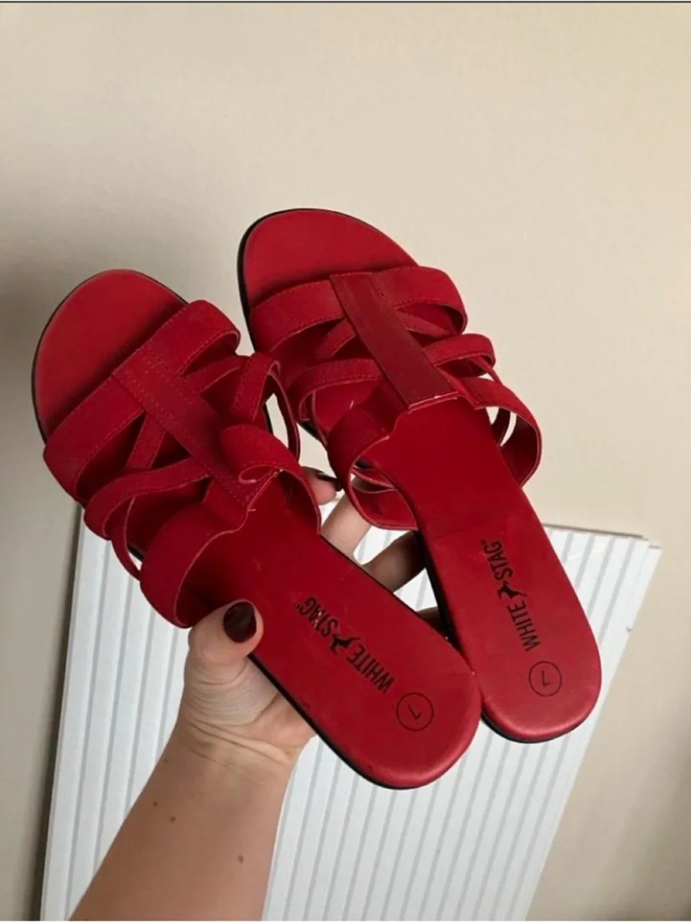 White Stag Red Multi-Strap Slide Sandals